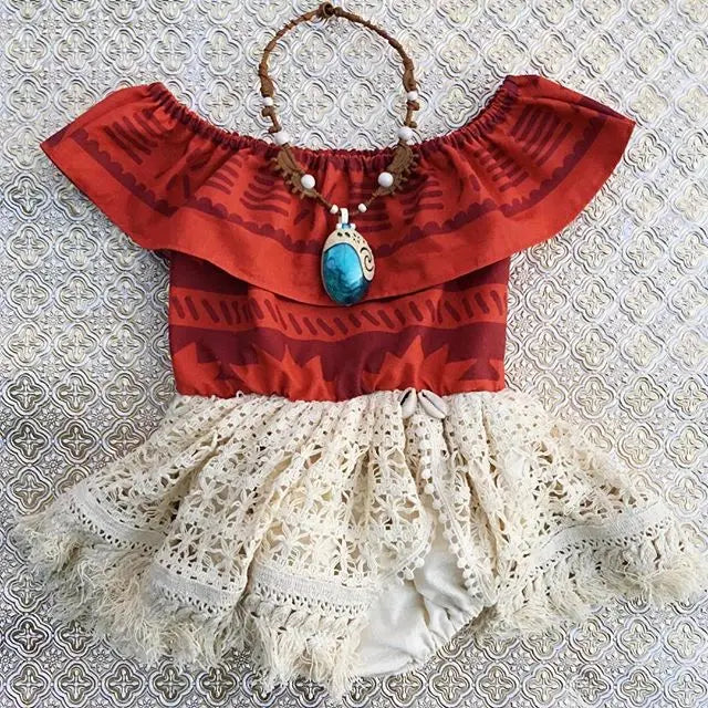 Fantasia infantil para bebês meninas Moana Polinésia Princesa Fantasia Irmã Combinando Renda Patchwork Semana do Livro Fantasia Vestido de Verão