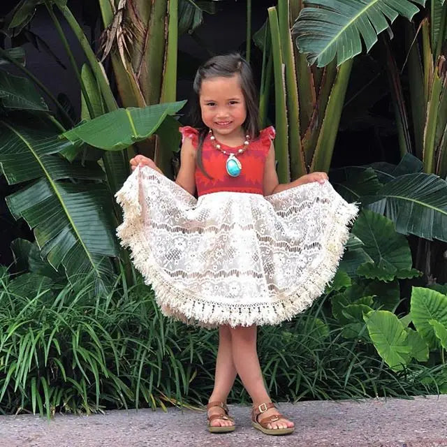 Fantasia infantil para bebês meninas Moana Polinésia Princesa Fantasia Irmã Combinando Renda Patchwork Semana do Livro Fantasia Vestido de Verão