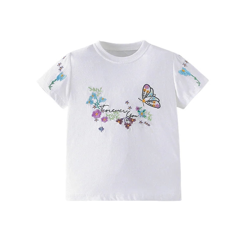 Jumping Meters 3-8T Flores Crianças Camisetas Mais Vendidas Algodão Verão Meninas Camisetas Roupas de Bebê Camisetas Infantis Tops