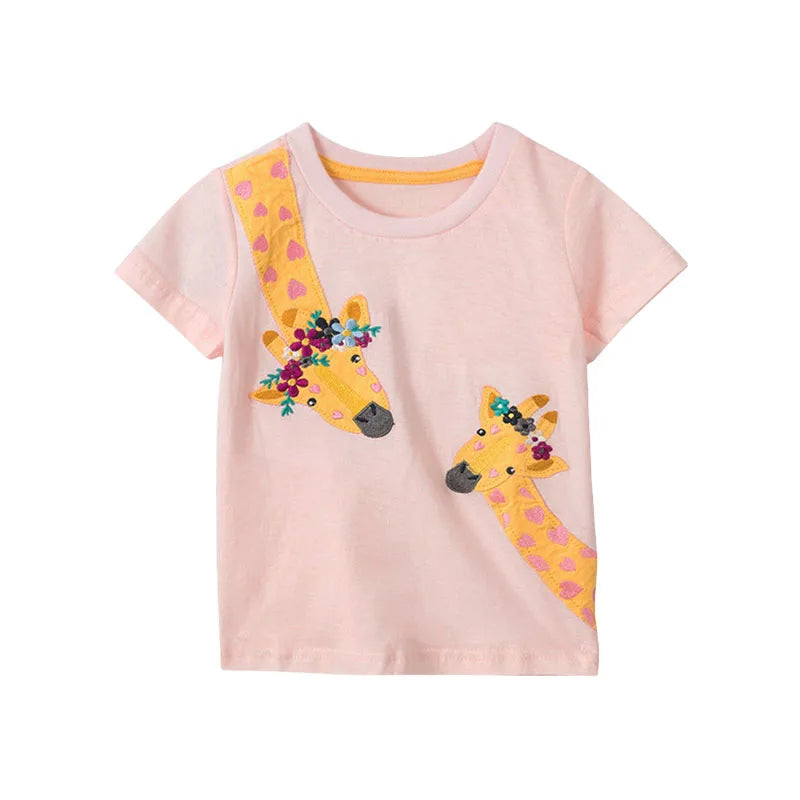 Jumping Meters 3-8T Flores Crianças Camisetas Mais Vendidas Algodão Verão Meninas Camisetas Roupas de Bebê Camisetas Infantis Tops