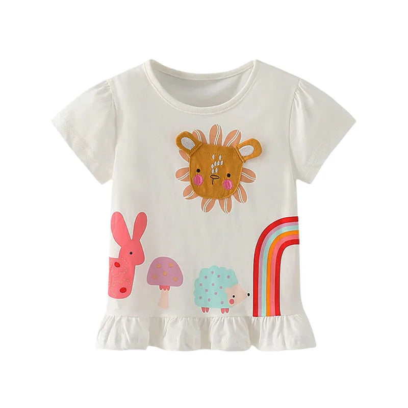 Jumping Meters 3-8T Flores Crianças Camisetas Mais Vendidas Algodão Verão Meninas Camisetas Roupas de Bebê Camisetas Infantis Tops