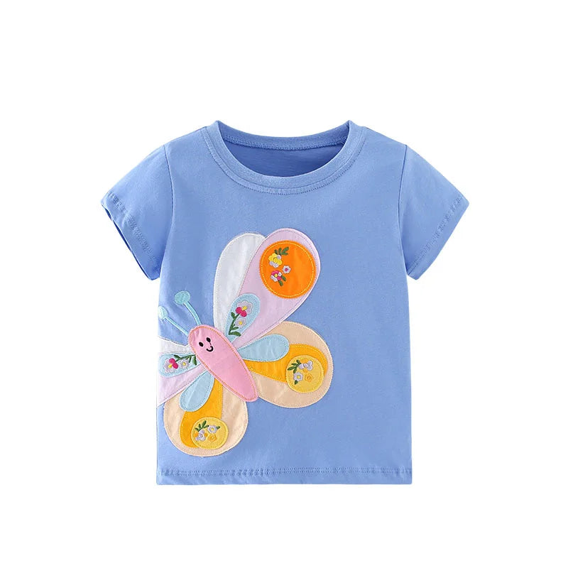 Jumping Meters 3-8T Flores Crianças Camisetas Mais Vendidas Algodão Verão Meninas Camisetas Roupas de Bebê Camisetas Infantis Tops