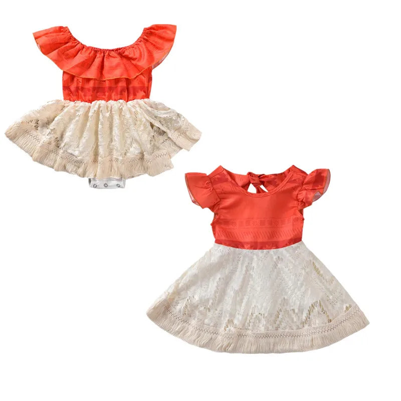 Fantasia infantil para bebês meninas Moana Polinésia Princesa Fantasia Irmã Combinando Renda Patchwork Semana do Livro Fantasia Vestido de Verão