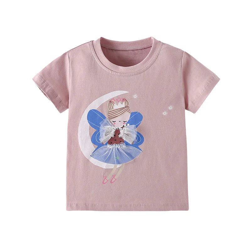 Jumping Meters 3-8T Flores Crianças Camisetas Mais Vendidas Algodão Verão Meninas Camisetas Roupas de Bebê Camisetas Infantis Tops