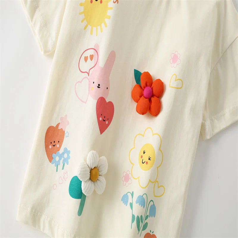 Jumping Meters 3-8T Flores Crianças Camisetas Mais Vendidas Algodão Verão Meninas Camisetas Roupas de Bebê Camisetas Infantis Tops