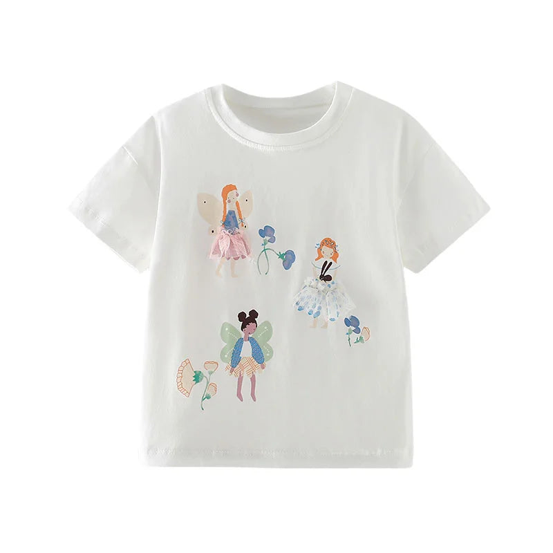 Jumping Meters 3-8T Flores Crianças Camisetas Mais Vendidas Algodão Verão Meninas Camisetas Roupas de Bebê Camisetas Infantis Tops