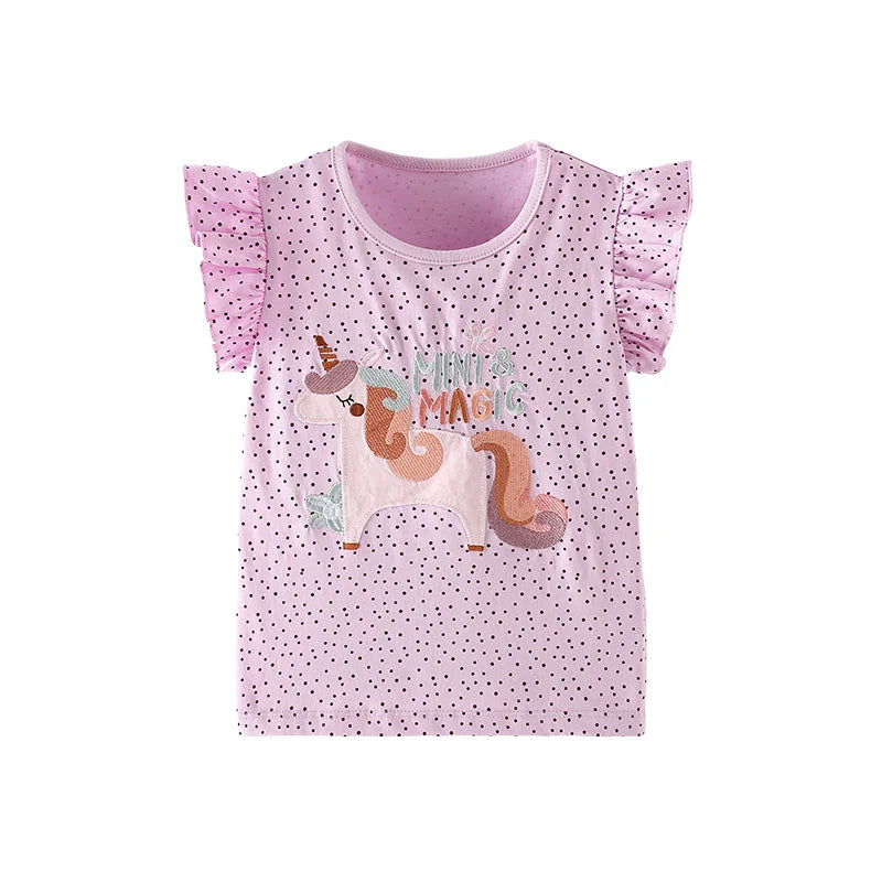 Jumping Meters 3-8T Flores Crianças Camisetas Mais Vendidas Algodão Verão Meninas Camisetas Roupas de Bebê Camisetas Infantis Tops
