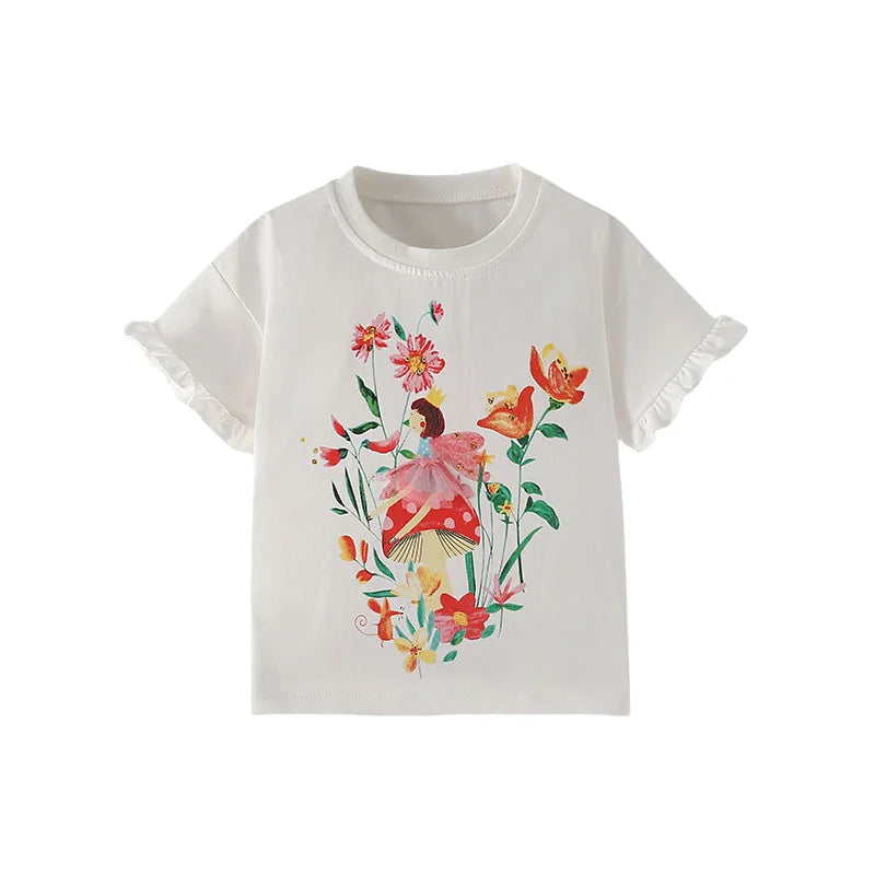 Jumping Meters 3-8T Flores Crianças Camisetas Mais Vendidas Algodão Verão Meninas Camisetas Roupas de Bebê Camisetas Infantis Tops