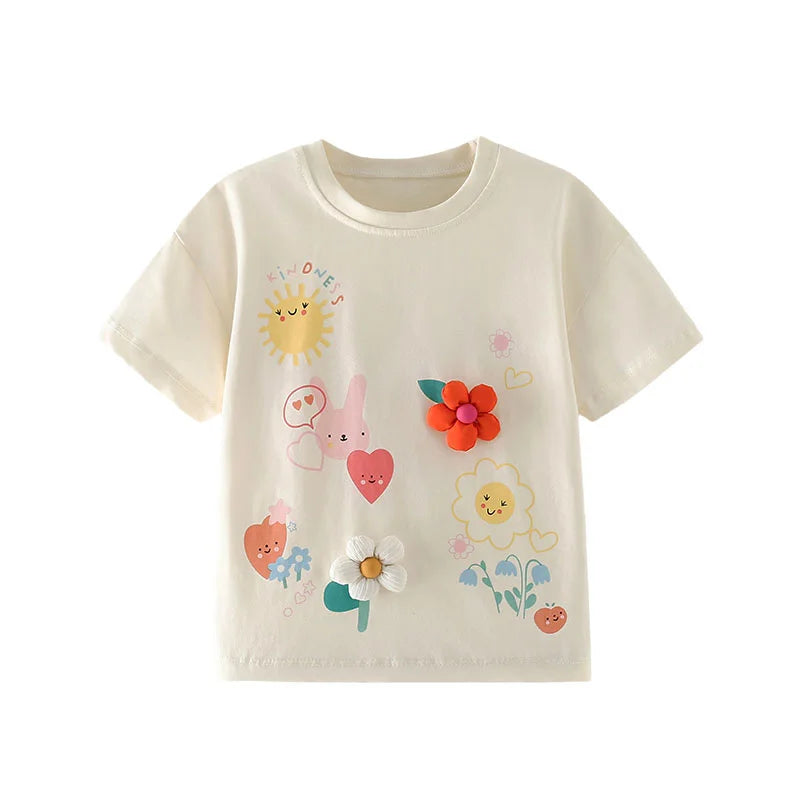 Jumping Meters 3-8T Flores Crianças Camisetas Mais Vendidas Algodão Verão Meninas Camisetas Roupas de Bebê Camisetas Infantis Tops