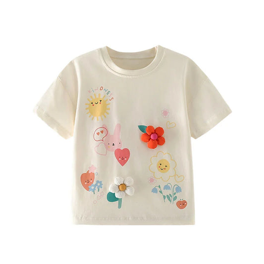 Jumping Meters 3-8T Flores Crianças Camisetas Mais Vendidas Algodão Verão Meninas Camisetas Roupas de Bebê Camisetas Infantis Tops