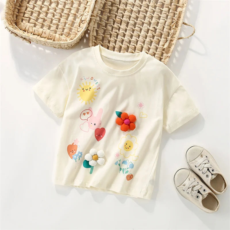 Jumping Meters 3-8T Flores Crianças Camisetas Mais Vendidas Algodão Verão Meninas Camisetas Roupas de Bebê Camisetas Infantis Tops