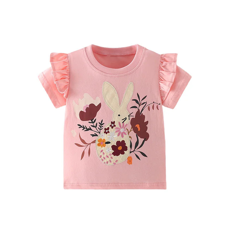 Jumping Meters 3-8T Flores Crianças Camisetas Mais Vendidas Algodão Verão Meninas Camisetas Roupas de Bebê Camisetas Infantis Tops