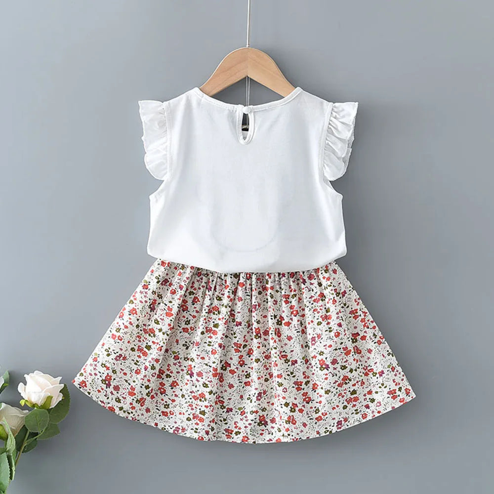 Melario Bebê Meninas Roupas de Verão Manga Voadora Tops Brancos com Shorts Xadrez Duas Peças Conjunto de Roupas Casuais para Meninas de 2 a 6 Anos